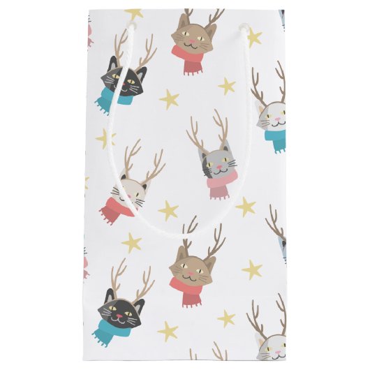 'Meowy Kerstmis'-feestkat in Antlers Patroon Klein Cadeauzakje (Voorkant)