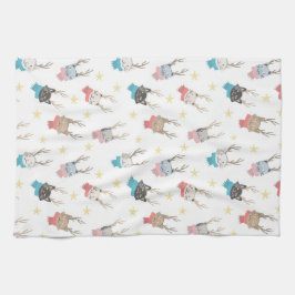 'Meowy Kerstmis'-feestkat in Antlers Patroon Theedoek