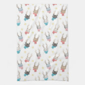 'Meowy Kerstmis'-feestkat in Antlers Patroon Theedoek (Verticaal)