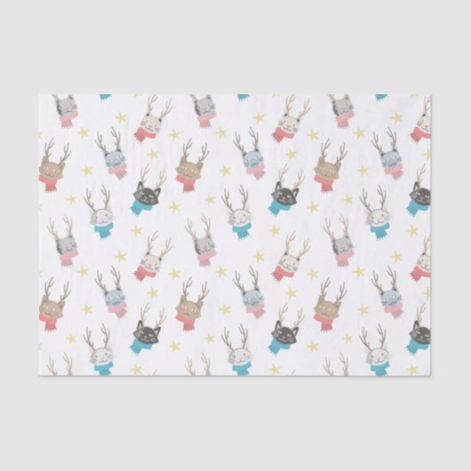 'Meowy Kerstmis'-feestkat in Antlers Patroon Tissuepapier (Voorkant)