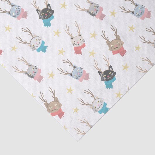 'Meowy Kerstmis'-feestkat in Antlers Patroon Tissuepapier (Detail)