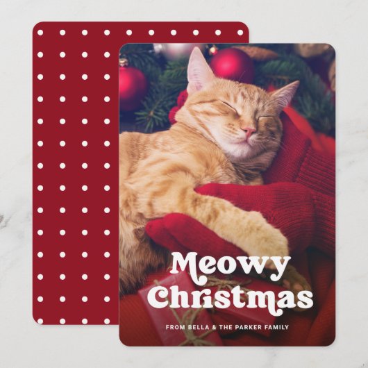 Meowy Kerstmis | Fotogeld van uw kat Feestdagenkaart (Voorkant / Achterkant)