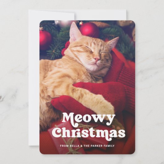 Meowy Kerstmis | Fotogeld van uw kat Feestdagenkaart (Voorkant)