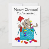 Meowy Kerstmis Funny Cartoon Cat Party Invites Kaart (Voorkant)