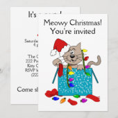 Meowy Kerstmis Funny Cartoon Cat Party Invites Kaart (Voorkant / Achterkant)