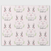 Meowy Kerstmis | Funny Cat met Antlers Patroon Cadeaupapier (Vlak)