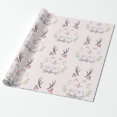 Meowy Kerstmis | Funny Cat met Antlers Patroon Cadeaupapier (Uitgerold)