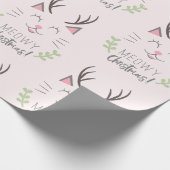 Meowy Kerstmis | Funny Cat met Antlers Patroon Cadeaupapier (Hoek)