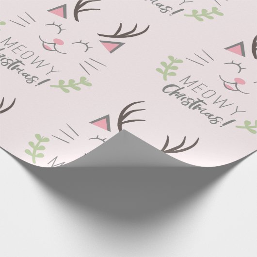 Meowy Kerstmis | Funny Cat met Antlers Patroon Cadeaupapier (Hoek)