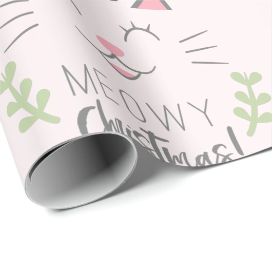 Meowy Kerstmis | Funny Cat met Antlers Patroon Cadeaupapier (Rol Hoek)