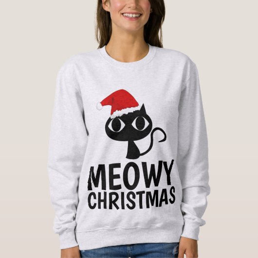 Meowy Kerstmis Funny Cat T-shirts (Voorkant)