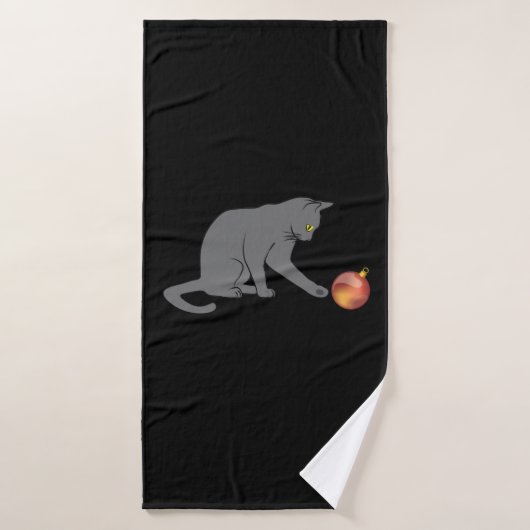 Meowy Kerstmis Funny Gray Cat Badhanddoek (Badhanddoek)