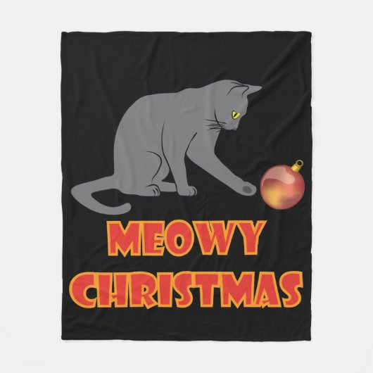 Meowy Kerstmis Funny Gray Cat Fleece Deken (Voorkant)