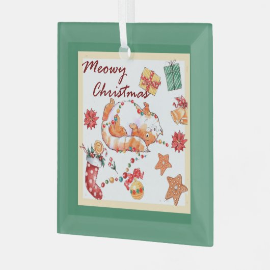 Meowy Kerstmis Gekke kat Glas Ornament (Voorkant links)