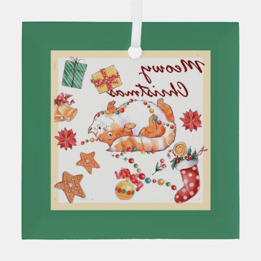 Meowy Kerstmis Gekke kat Glas Ornament (Achterkant)