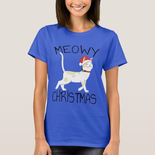 Meowy Kerstmis - Grappig kerstfeest T-shirt (Voorkant)