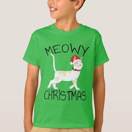 Meowy Kerstmis - Grappig kerstfeest T-shirt (Voorkant)
