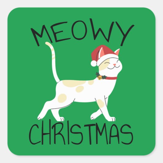 Meowy Kerstmis - Grappig kerstfeest Vierkante Sticker (Voorkant)