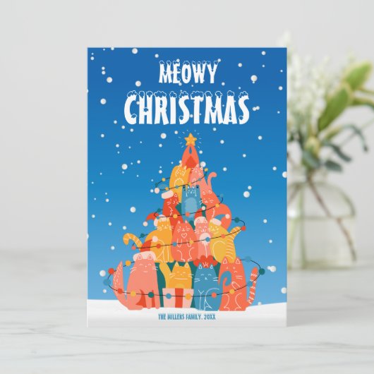 Meowy Kerstmis, grappige kerstkaart (Staand voorkant)