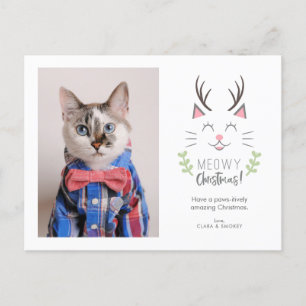 Meowy Kerstmis grillige kat met gewei Foto Feestdagenkaart