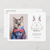 Meowy Kerstmis grillige kat met gewei Foto Feestdagenkaart (Voorkant / Achterkant)