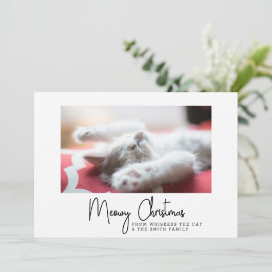 Meowy Kerstmis Groeten van Uw Huisdier Kat Feestdagenkaart (Staand voorkant)