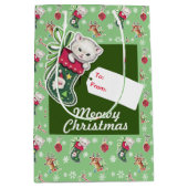 Meowy Kerstmis in groen Medium Cadeauzakje (Voorkant)