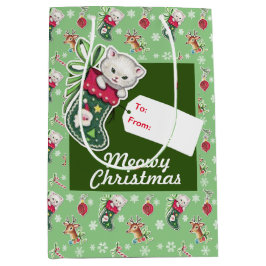 Meowy Kerstmis in groen Medium Cadeauzakje