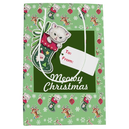 Meowy Kerstmis in groen Medium Cadeauzakje (Voorkant)