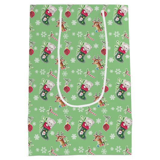 Meowy Kerstmis in groen Medium Cadeauzakje (Achterkant)