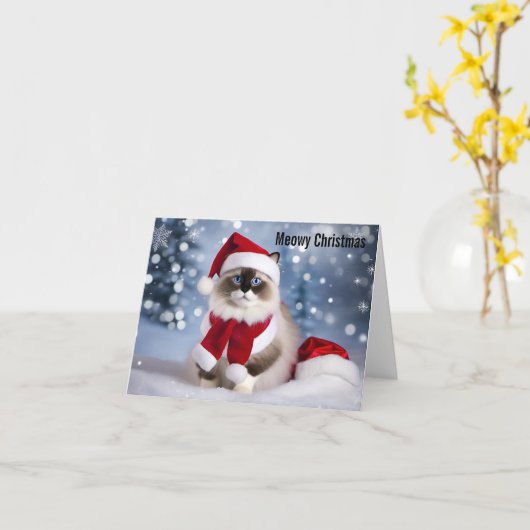 Meowy Kerstmis Kaart (Gele Bloem)