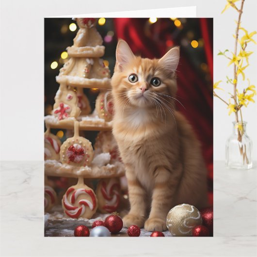 Meowy Kerstmis! Kaart (Gele Bloem)