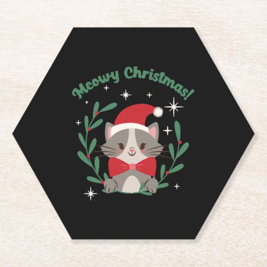 Meowy Kerstmis Kartonnen Onderzetters (Voorkant)