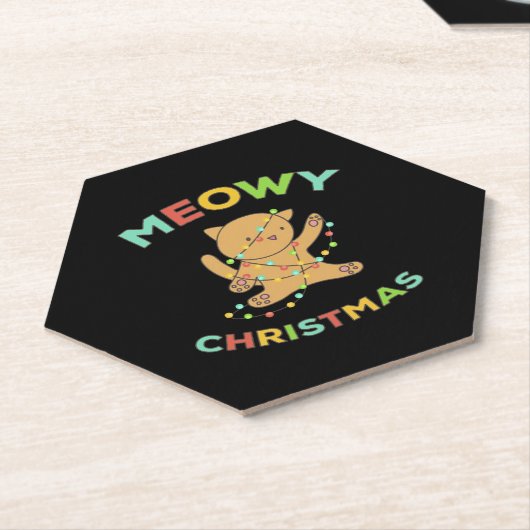 Meowy Kerstmis Kartonnen Onderzetters (Schuin)