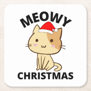 Meowy Kerstmis Kartonnen Onderzetters