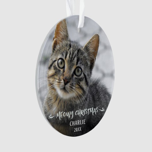 MEOWY KERSTMIS Kat Foto Naam Jaar Ornament (voorkant)