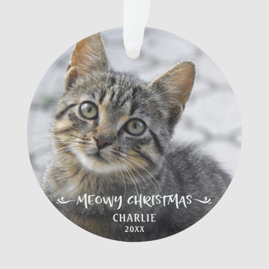 MEOWY KERSTMIS Kat Foto Naam Jaar Ornament (voorkant)