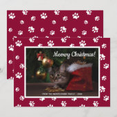 Meowy Kerstmis! Kat foto van Cat Cat White Paw-pri Feestdagenkaart (Voorkant / Achterkant)