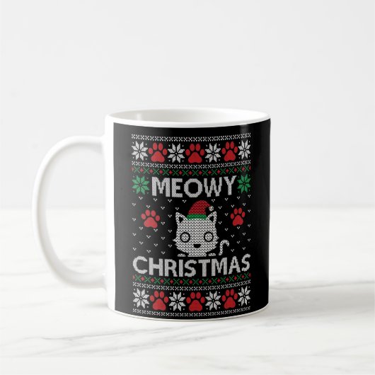 Meowy Kerstmis Kat Grappige Lelijke Sweater Rode P Koffiemok (Links)
