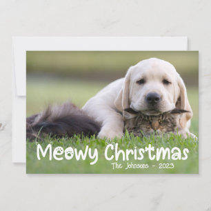 Meowy Kerstmis Kat Hond Familie Foto Feestdagenkaart