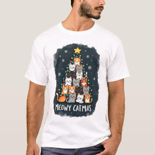 Meowy Kerstmis Kat Kerstboom Kerstmeisjes Jongens  T-shirt