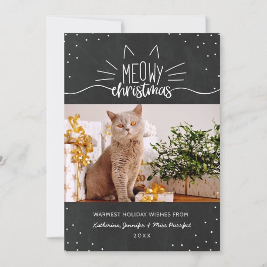 Meowy Kerstmis - Kat kerstfoto Feestdagenkaart (Voorkant)
