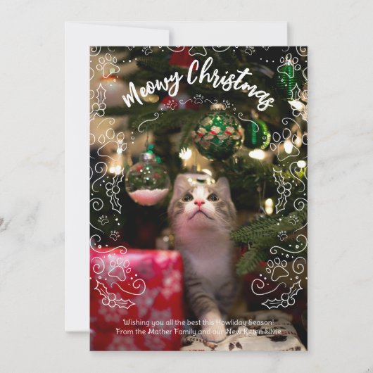 Meowy Kerstmis Kat Pet Foto Kerstmis Kaart (Voorkant)