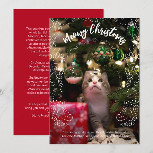 Meowy Kerstmis Kat Pet Foto Kerstmis Kaart (Voorkant / Achterkant)