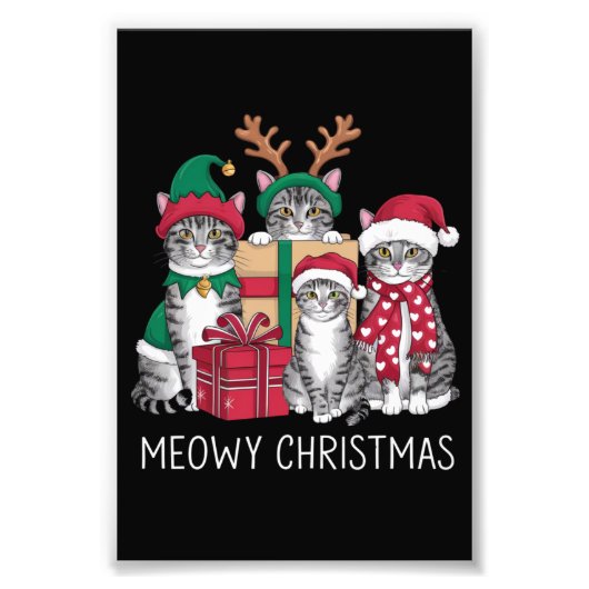 Meowy Kerstmis Kat Xmas Grappige Katten Liefhebber Foto Afdruk (Voorkant)