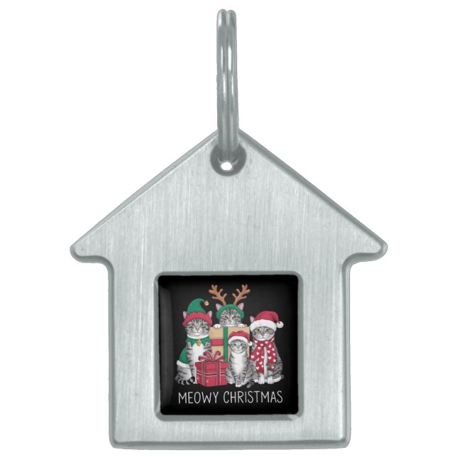 Meowy Kerstmis Kat Xmas Grappige Katten Liefhebber Huisdieren Naamplaatje (Voorkant)