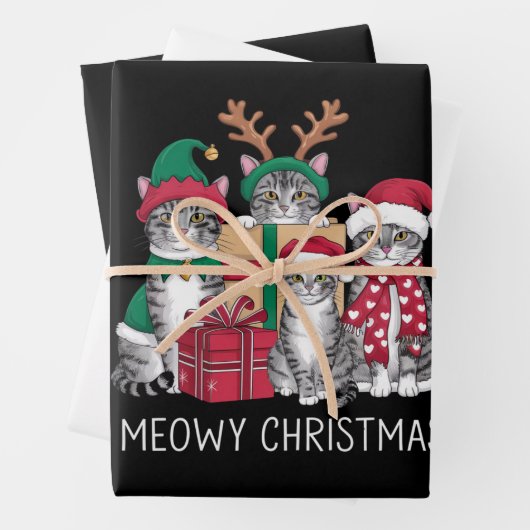 Meowy Kerstmis Kat Xmas Grappige Katten Liefhebber Inpakpapier Vel (In situ)