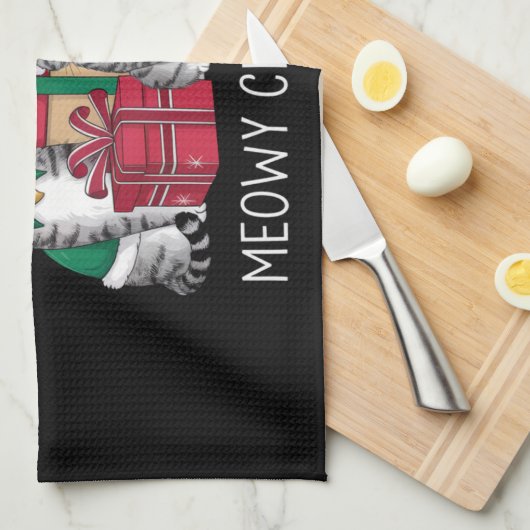 Meowy Kerstmis Kat Xmas Grappige Katten Liefhebber Theedoek (Quarter Fold)