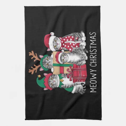 Meowy Kerstmis Kat Xmas Grappige Katten Liefhebber Theedoek (Verticaal)