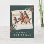 Meowy Kerstmis - Kattenfamilie in sneeuw Feestdagen Kaart (Voorkant)